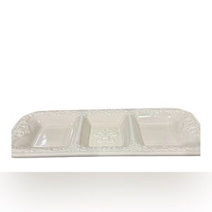 Drake Cream Ceramic Divided Serving Tray and coasters with stand